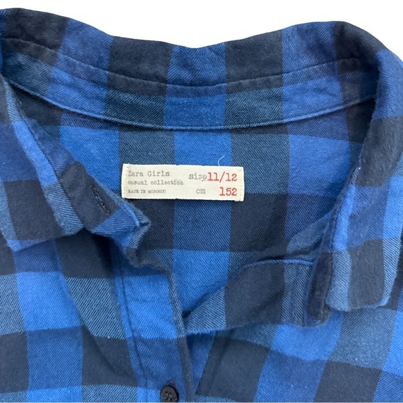 Zara Girls Blue Plaid Shirt Dress 11/12 | Let’s Dance Tie Fall Flannel Look - Picture 4 of 8